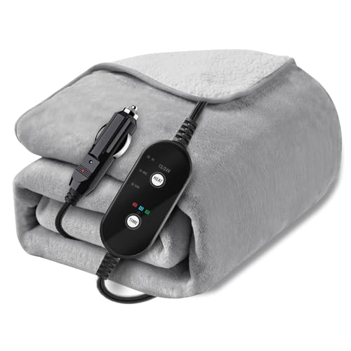 Sino Salected 12V/24V Heated Car Blanket, Electric Blanket Flannel Heating Throw for Car, SUV, RV, Camping, 60