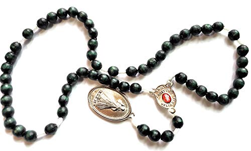 SANCTUM VERITAS Saint Faustina Kowalska True Relic Chaplet Apostle Divine of Mercy Miraculous Medal Jesus I Trust in You Chaplet Three O' Clock Prayer Poland Polish Novena (Green)