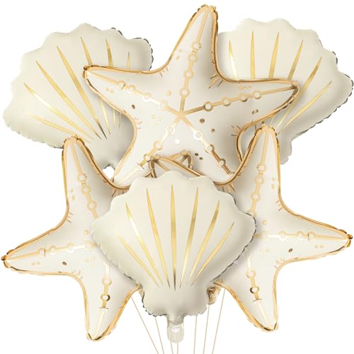 Gejoy 6 Pcs Under The Sea Party Decorations Starfish & Seashell Foil Balloons Mermaid Birthday Decorations Ocean Theme Decor Beach Party Supplies Baby Shower Celebration