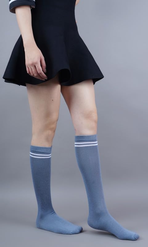 Image of WKLOUYHE Kids school socks for boys and girls,Knee Long Length soft cotton uniform Stripes socks Pack Of 06