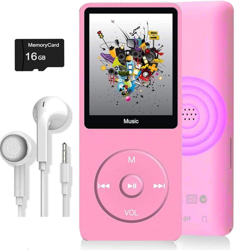 Image of MP3 Player, Music Player with 16GB Micro SD Card, Build-in Speaker /Photo /Video Play /FM Radio /Voice Recorder /E-Book Reader, Supports up to 128GB