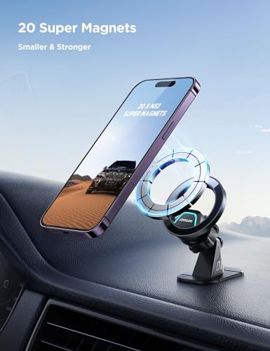 Image of INICIO MagSafe Magnetic Car Mount, Super Stable 360* Dashboard Car Holder with 20 N52 Magnets & Metal Ring for iPhone 16 15 14 13 12 Pro Max Plus, Mag-Safe Cases Galaxy S24 S23 Pixel & All Phones