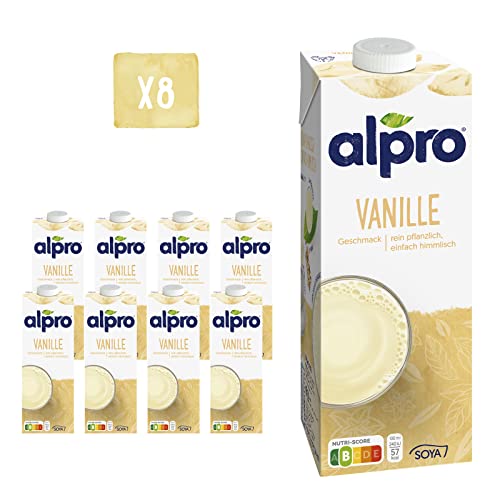 Alpro Sojadrink Vanille Pflanzlicher Drink Vegan 8x1L & Sojadrink Ohne Zucker Natur Pflanzlicher Drink Vegan 1l (8er Pack)