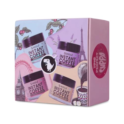 Bevzilla 25 Grams X 4 Flavoured Instant Coffee Powder Pack of Colombian Gold, Hazelnut, French Vanilla & English Butterscotch | 25 Gms Each 100% Arabica Coffee |Enjoy Hot & Cold