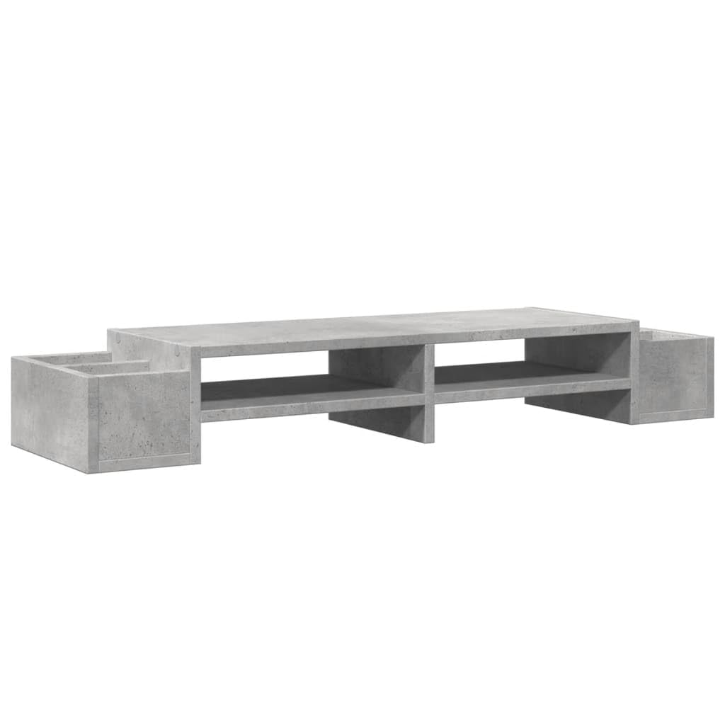 Leasha Rehausseur Écran PC Bureau, Réhausseur d'Écran Support de Moniteur avec rangement gris béton 100x27x15 cm bois d'ingénierie