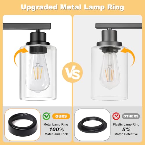 Image of Unicozin Modern Black Bathroom Light Fixtures, 4-Light Vanity Lights Over Mirror with E26 LED Bulbs Included, Wall Sconce with Clear Glass Shades for Living Room Bedroom Hallway Kitchen