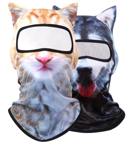 2PACK Cat Ski Mask 3D Cat Sheisty Balaclava with Ears Perfect for Skiing & Biking Music Festivals Parties (Set17)