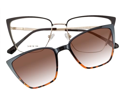 Circleperson Cat Eye Magnet glasses 2 in 1 Polarized clip on Sunglasses for Women 54-18-146 Metal Spring hinges
