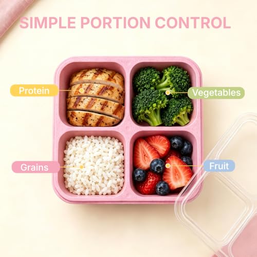 HestiaSnax 4 Pack Bento Snack Boxes, 4 Compartments, Wheat Straw | Reusable Food Storage for Kids & Adults, Includes 4 Sauce Cups, Meal Prep for School Office Travel - image 3