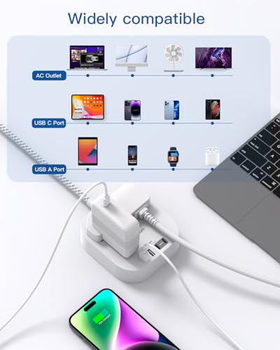 3M Extension Lead with USB Slots, Power Strips with 2 Way Outlets 4 USB (4.5A, 2 Type C and 2 USB A Ports) Surge Protection Plug Extension Socket with Braided Extension cord for Home/Office - Image 5