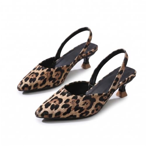 Image of AUSTINE Women's Leopard Print Slingback Heels | Pointed Toe Kitten Heel Pumps, Low Sculptural Heel, Animal Print Dress Shoes for Office & Party