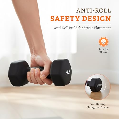 Image of Amazon Brand - Solimo Neoprene Dumbbell 3 Kg, Set of 2 (Black)