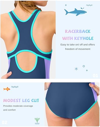 Image of G Gradual Girl's One Piece Swimsuits Racerback Kids Bathing Suit | for Girls 7-16Y, Fully lined for no see-through, Wider straps, UPF 50+, Modest coverage, Swimwear for Swim Team, Beach, Pool