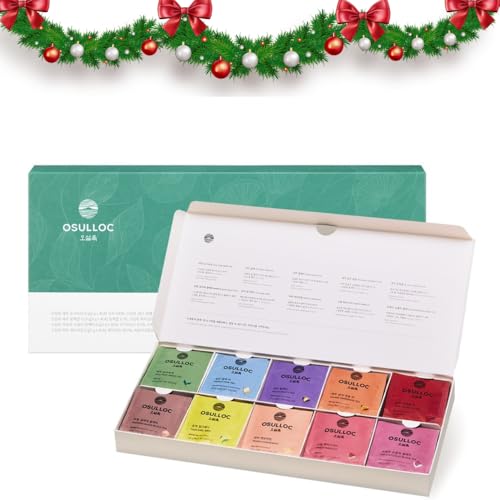 OSULLOC Premium Tea Collection (40 count, 10 flavors x 4 ea), Christmas Gift Guide, Self Care Gift Box, Premium Organic Pure & Blended Tea from Jeju