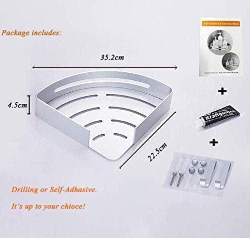 Kazeila Shower Shelf Corner Shelf - Bath Shower Tray with 2 Hooks - Shower Basket - Without Drilling - Space Aluminum, Polished (Triangle, 2 Pack)