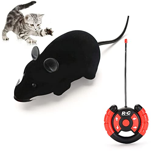 Giveme5 Remote Control Fake Rat Realistic Mouse Cat Toy Mice RC Toy Cat Mice Animal Interactive Toy Figures Cat Running Wheel Wireless Chasing Prank Joke Scary Trick Rats for Cat Funny Toy (Black)