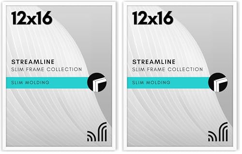Image of Americanflat 12x16 Picture Frame with Polished Plexiglass - Streamline Collection - Thin Border Picture Frame for Wall Display - Hanging Hardware Included - White (Pack of 2)