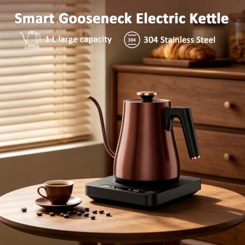 Image of Gooseneck Electric Kettle 1.0L,1000W, Smart, Pour Over, Copper