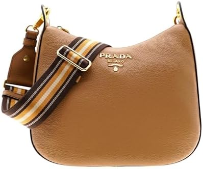 Prada Women's Tan Leather Medium Web Stripe Strap Crossbody Bag 1...