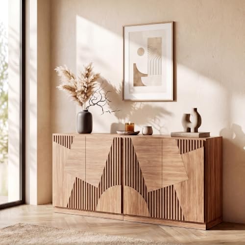 Image of BELLEZE 66 inch Modular Sideboard Buffet Cabinet - Camel