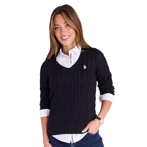 U.S. Polo Assn. Women's Cable V Neck Sweater -...