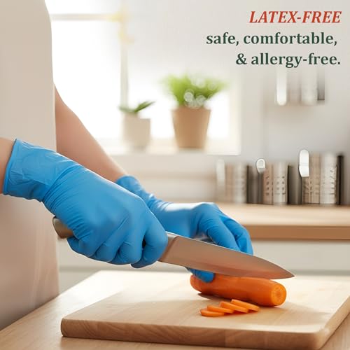 Image of 100 Pcs Disposable Nitrile Gloves | Powder-Free, Latex-Free, Non-Sterile, Chemical-Resistant, Ambidextrous Hand Protection for Medical, Industrial & Home Use (Blue, Medium)