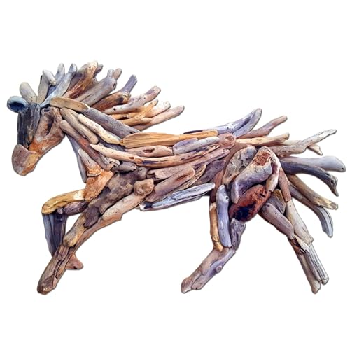 Décoration murale bois flotté cheval 78 cm pour salon nature chic