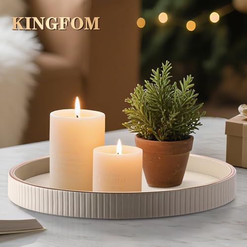 KINGFOM Round Tray, Candle Plate, PU Leather Large Tray Perfume Plate, Coffee Table Decor, Decorative Serving Trays Dining Table Accessories, 30 cm (Beige) - Image 6
