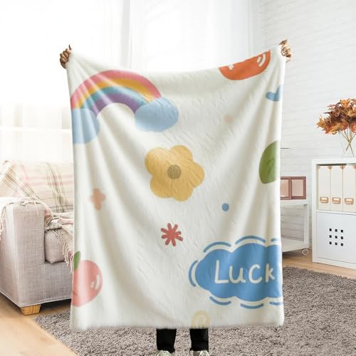 ふわとろ 毛布 ふわとろ毛布 膝掛け ひざ掛け レインボーと花のラッキー とろふわ 冬 冬布団 blanket for all season 車 マイクロファイバー 蓄熱保温 フランネル 静電防止 軽量