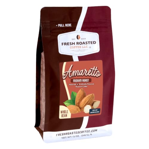 Fresh Roasted Coffee, Amaretto Flavored Whole Bean Coffee, Medium Roast, Kosher, 12 oz