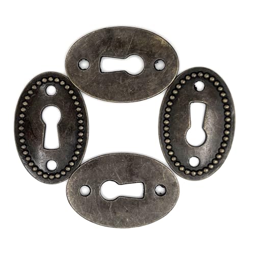 Honigo 12 Sets Zinc Alloy Keyhole Covers with Screws Authentic Style Extra Protection Well Durable Finish Quality for Dresser Drawer Cabinet Door,Oval shape24.3×36.6×1.6mm/1.44\"×0.96\"×0.06\"(L×W×T)