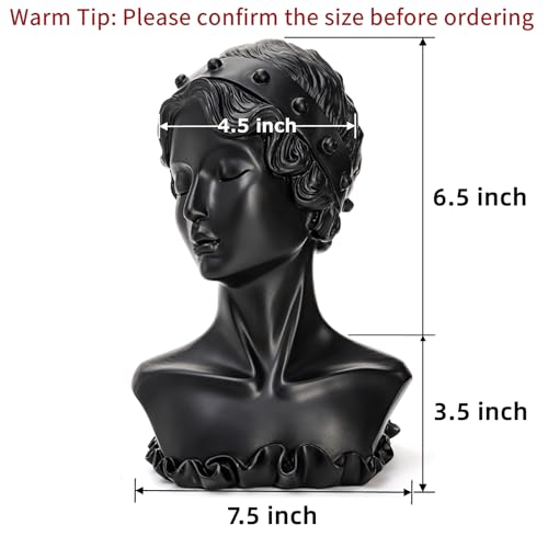SOUJOY Jewelry Display Stand, Beauty Bust Mannequin Earring Stand, Black Resin Pendant Head, Boutique Display Holder Organizer for Show Jewelry, Necklace, Earrings
