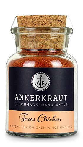 Ankerkraut Texas Chicken, würziger Geflügel BBQ Rub Gewürz, für Hähnchen, Chicken-Wings, Pulled Chicken, mit Salz, Pfeffer, Knoblauch und Zwiebel, 95 g im Korkenglas