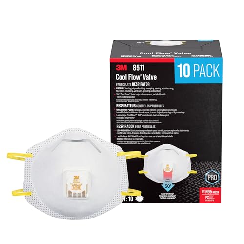 3M N95 Respirator 8511, Cool Flow Valve, 10 Pack, NIOSH-APPROVED, Advanced Filter Media For Easy Breathing, Comfortable For Long Periods Of Wear, Helps Filter Pollen, Mold Spores & Dust (8511PB1-A-PS)
