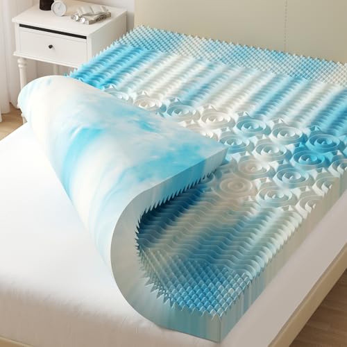 DUMOS 3 Inch Memory Foam Mattress Topper Full, 5-Zone Cooling Gel Infused Pressure Relief Bed Topper...