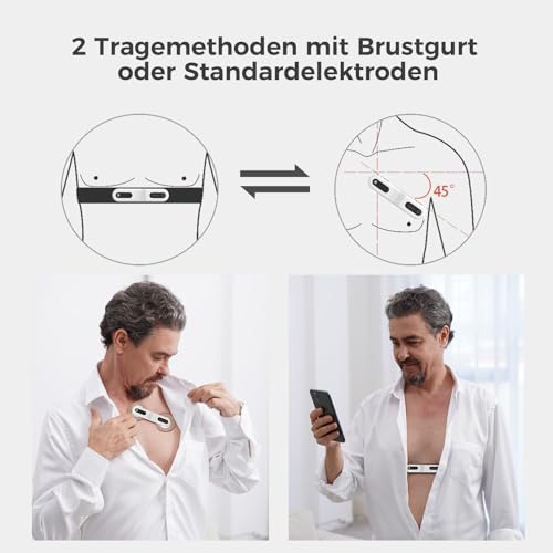CheckMe ER1-LW 72 Stunden Langzeit-EKG Gerät mit AI-Analyse | EKG Gerät für Zuhause, EKG-Ereignismarker-Funktion, App & PC-Software, Kompatibel mit Allgemeine Elektrodenpads