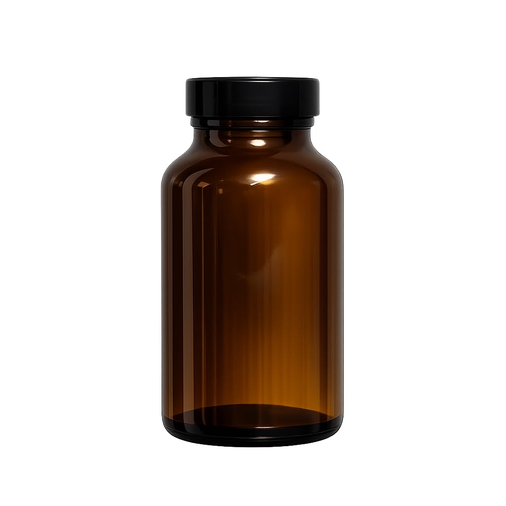 Patco Amber Glass Bottle with Black Screw Cap, Wide Mouth 200ml | UV Light Protection, Airtight Seal, Reusable Container, Pharmaceutical Grade, Screw Top Lid-image-41
