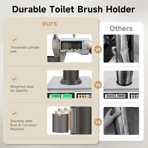 Image of Pewter Toilet Brush and Holder,Extra Long Handled Toilet Brush for Bathroom,Stainless Steel Heavy Duty Toilet Bowl Brush,Deep Cleaning Modern Toilet Cleaner Brush -Space Saving, Covered Brush