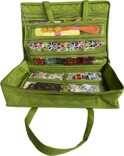 Yazzii Carry All Organizer Tote – Ultimate Craft Storage Bag With 20 Pockets For Quilting Supplies, Sewing Notions, Embroidery & More - Green #TOP1