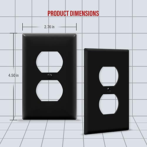 ENERLITES Duplex Receptacle Outlet Wall Plate, Size 1-Gang 4.50" x 2.76", Unbreakable Polycarbonate Thermoplastic, UL Listed, 8821-BK-10PCS, Black (10 Pack)