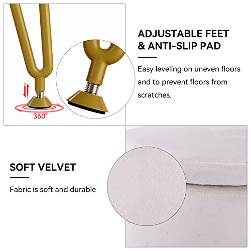 Runlexi Storage Ottoman, Round Footrest Stool Ottoman With Removable Cover & Adjustable Legs, Dutch Velvet Vanity Stool, Soft Padded Seat, Modern Decorative Accent Stool For Makeup, Bedroom, White #TOP5