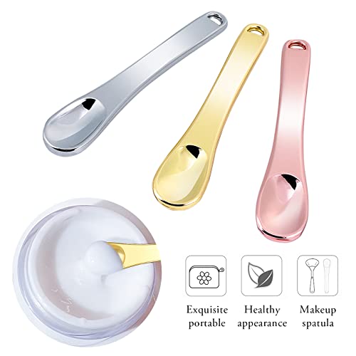 WLLHYF Mini Metal Makeup Spatula Skin Care Cosmetic Spoon Reusable Applicator, Beauty Scoop for Facial Cosmetic for Face Mask Cream Lotions Moisturizers - Thumbnail 4