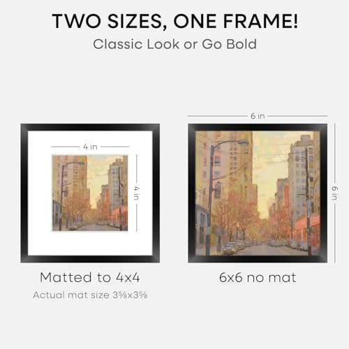 Image of Homeforia 6x6 Black Picture Frame, High End Metal 6 x 6 Square Photo Frames with Mat 4 by 4, 6x6 Poster Frame Matted to 4x4 inch Print, 6by6 Wall or Tabletop Frames, Tempered Glass, Wall Kit, Set of 3