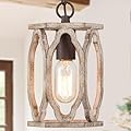 KSANA Farmhouse Pendant Light, Wood Rustic Cage Lantern Hanging Light Fixture for Kitchen Island, Foyer, Hallway, Bedroom and Entryway