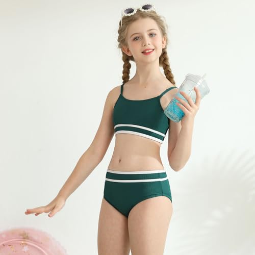 Image of Girls 2 Piece Swimsuit Ribbed Bathing Suits Color Block Adjustable Strap Bikini Set for Teens Girls Swim Suit