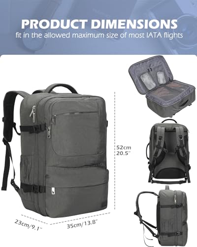 Hynes Eagle 44L Carry on Backpack Airline Approved Travel Backpack for Men Women Large Laptop Backpack 17 inch Nylon Backpack Overnight Weekender Duffel Bag Grey with 3PCS Packing Cubes2
