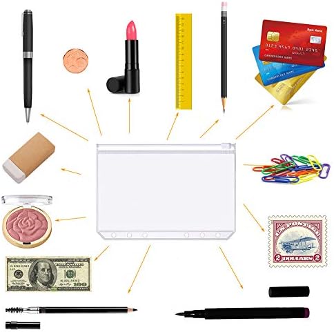 A5 Ring Binder Document Folders 6 Hole Transparent Zipped Binder Pockets 12pcs with Binder Shell 1pcs