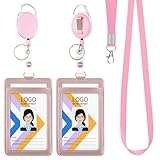 Chelmon Retractable ID Badge Holder with Lanyard, PU Leather Card Holder, Heavy Duty Badge Reel Clip for Teacher Student Nurse Work School Office, Cruise Ship Hotel Pass Cards(2 Pack)