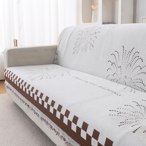 Image of HOKIPO Serene Abode Sofa Cover 3 Seater, 180x175 cm, Brown Dot Burst