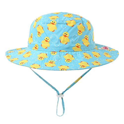 Arcweg Niños Niñas Sombrero de Pescador Algodón Bebé Sombrero de Sol con ala Ancha Sombrero de Playa con Barbijo Transpirable 46-54cm (Circunferencia de la Cabeza 50cm, Pato)